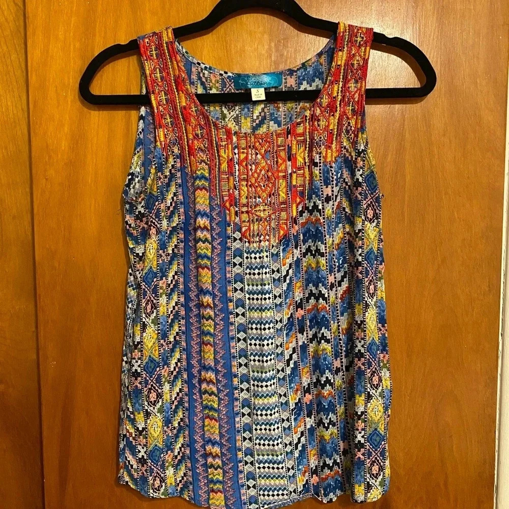 Buttons Women’s Abstract Sleeveless Multicolor Tank, Size Small
